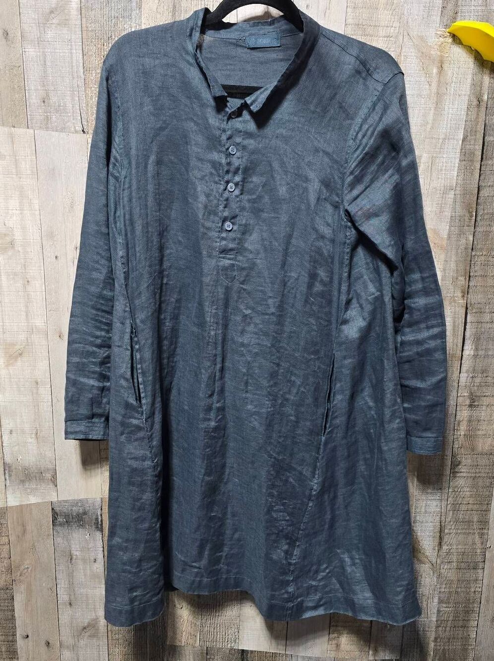 CP Shades Jasmine Blue Linen A-Line Shirt Dress Small Designer Luxury Premium